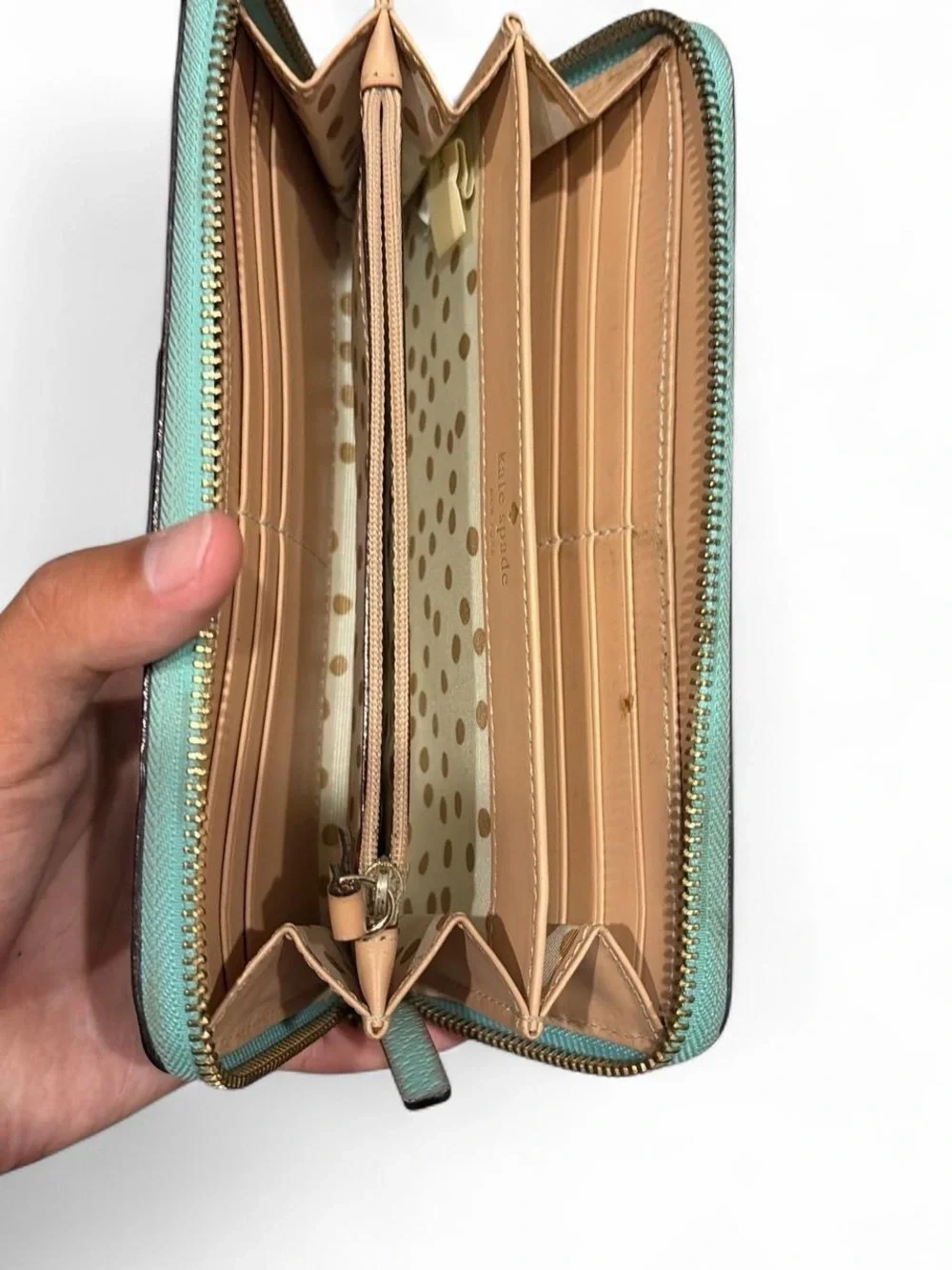 kate spade Seafoam Leather Zip Wallet with Wristlet